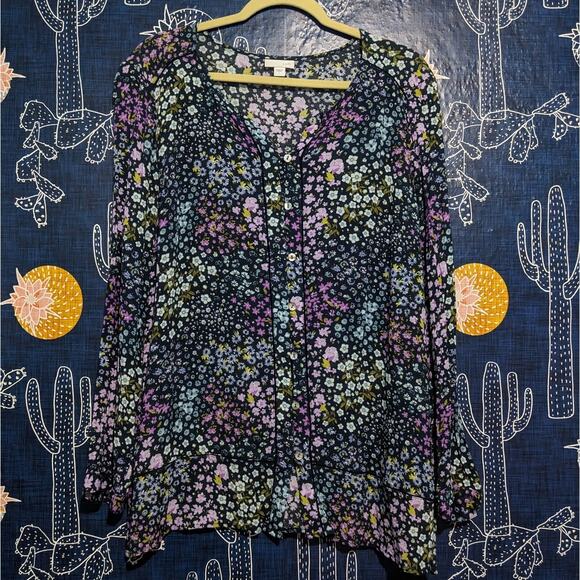 J.Jill Floral Button Up Long Sleeve Blouse Multicolor Women's Size Large - Picture 1 of 6